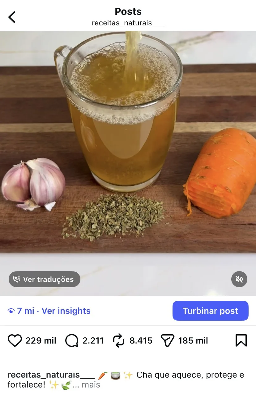 Publicação de chá com grande engajamento